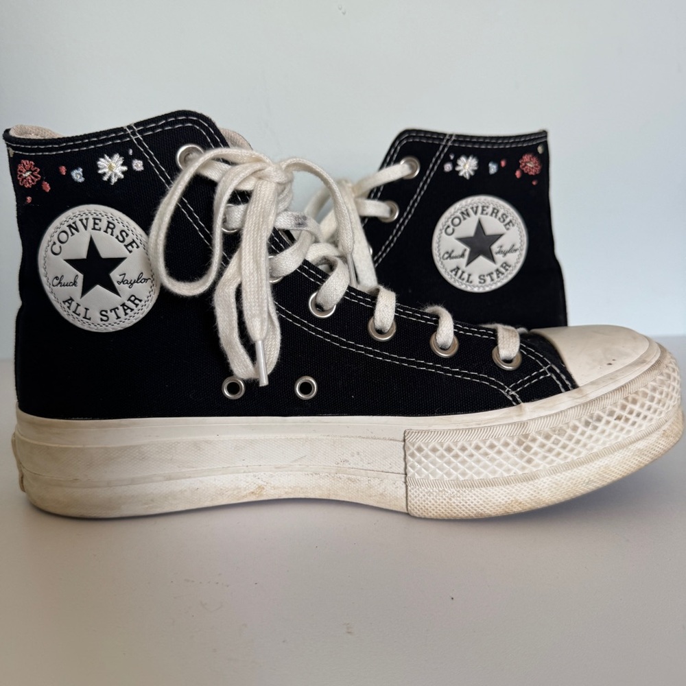Converse Chuck Taylor All Star Platform High Top Sneakers Embroidered Black - Picture 2 of 11